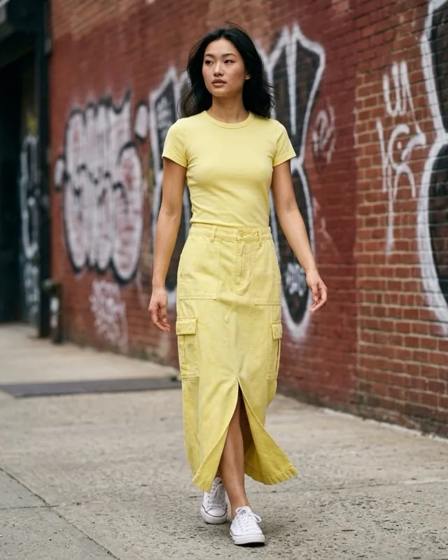 Lemon cargo skirt - AI-generated fashion photoshoot by ApparelAI Studio